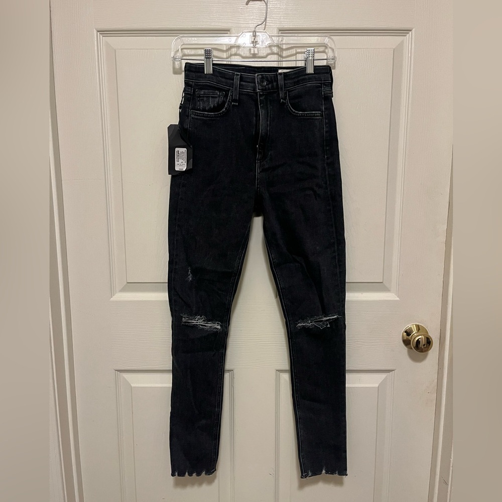Rag & Bone High-Rise Ankle Skinny Jeans in Dark Gray
